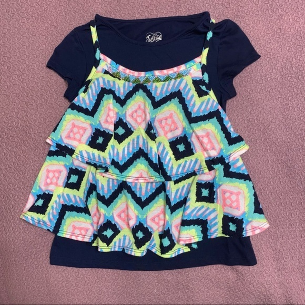Justice top flowy with beading‎ blue Navajo print 8